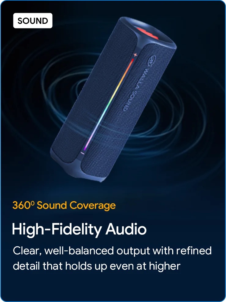 Walla Sound Boom+ with 360-degree sound coverage — clear, well-balanced output that holds up at higher volume